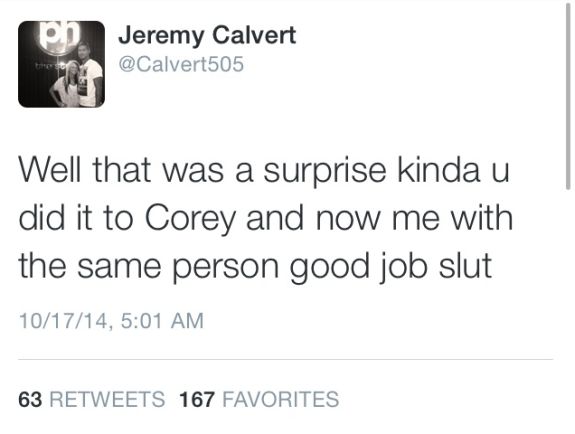 Jeremy Calvert Cheating Tweet